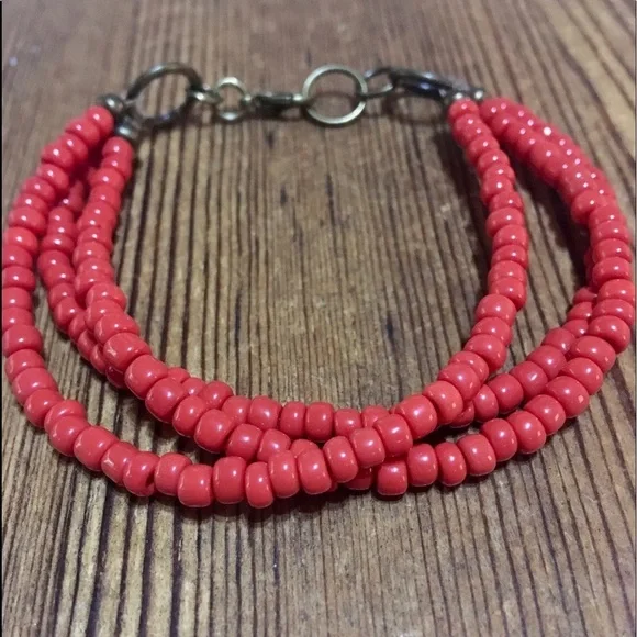 Ladies Beaded Red Handmade Multi-Strand Bracelet, Ladies Beaded Bracelet - Picture 4 of 5